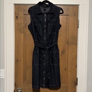 Eighty Eight Premium Womens Denim Midi Dress Womens 16 Sleeveless Zip Front